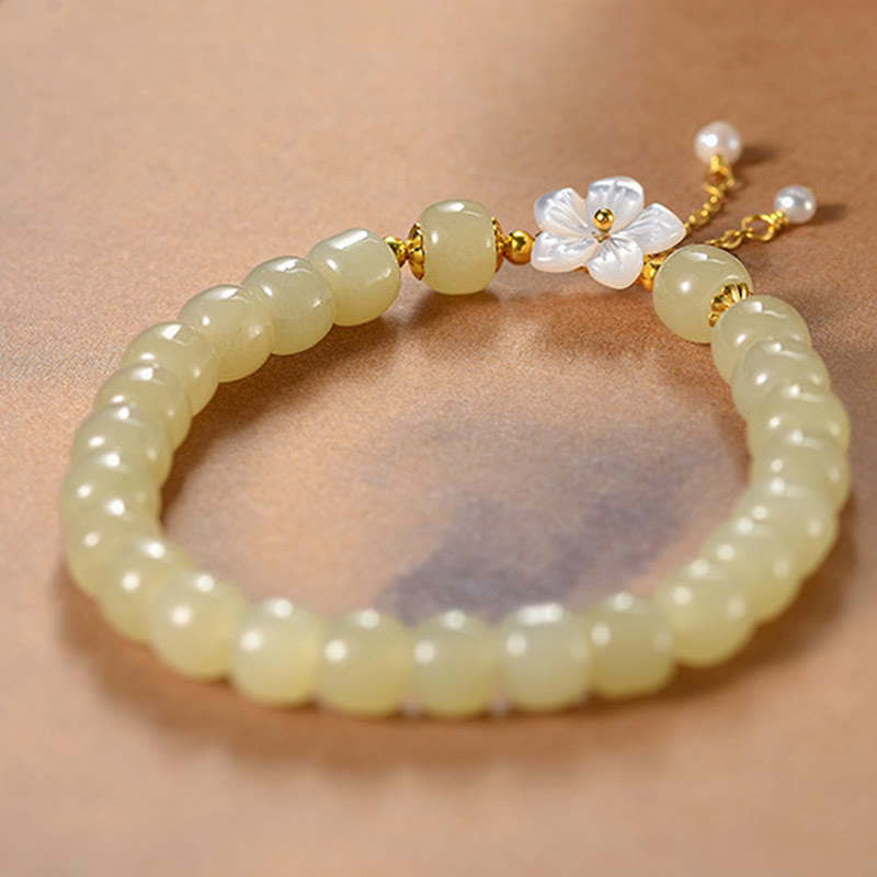 Buddha Stones 925 Sterling Silver Natural Hetian Jade Luck Flower Bracelet - image 3