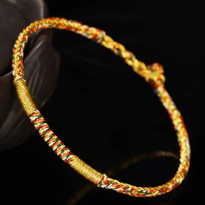 Buddha Stones Handmade Gold Multicolored Rope Protection Braided Bracelet Anklet