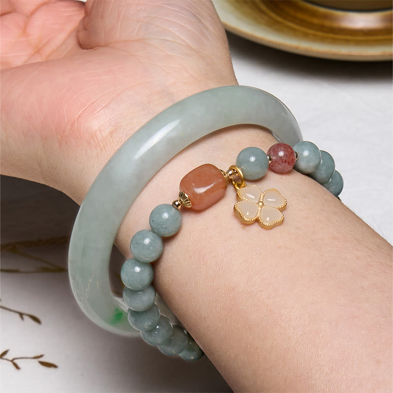 Buddha Stones Bring Good Luck Green Jade Bracelet Bangle Bundle