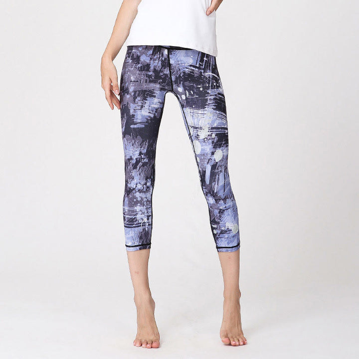 Buddha Stones Cherry Blossoms Sakura Lines Print Sports Yoga Cropped Leggings Women's Yoga Capri Pants