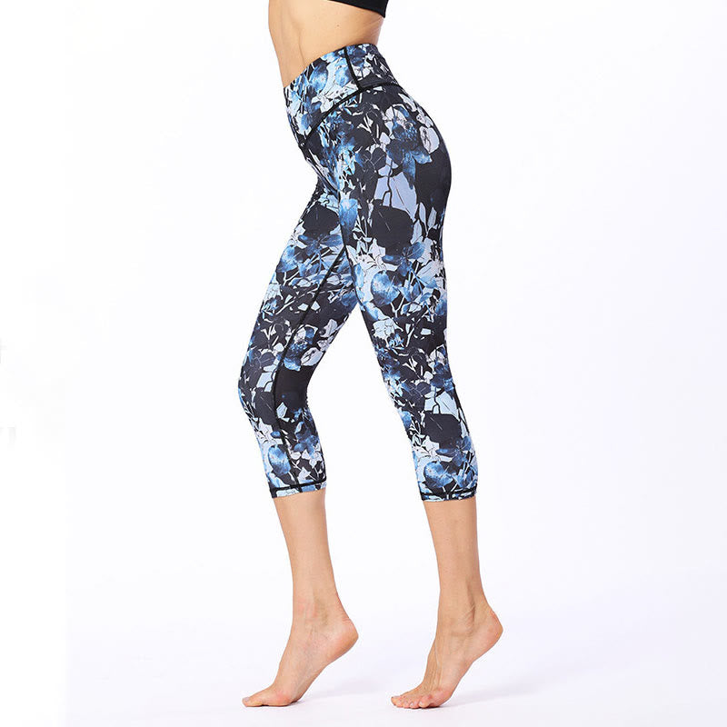 Buddha Stones Leaves Butterfly Print Sports Yoga Cropped Leggings Women's Yoga Capri Pants