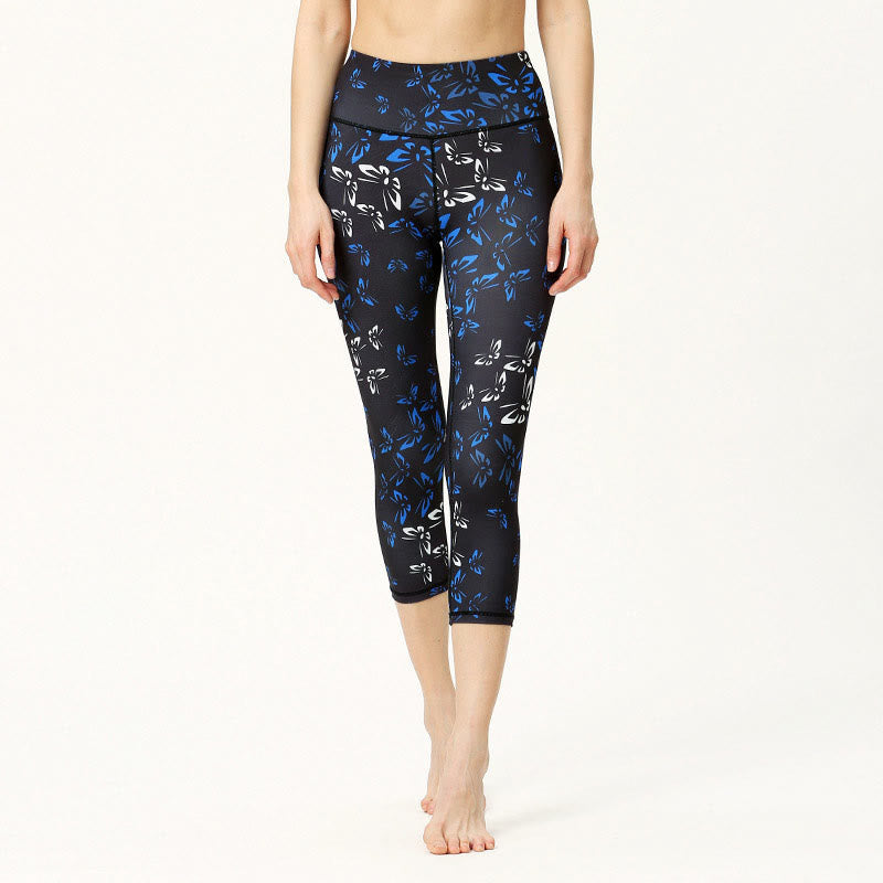 Buddha Stones Leaves Butterfly Print Sports Yoga Cropped Leggings Women's Yoga Capri Pants