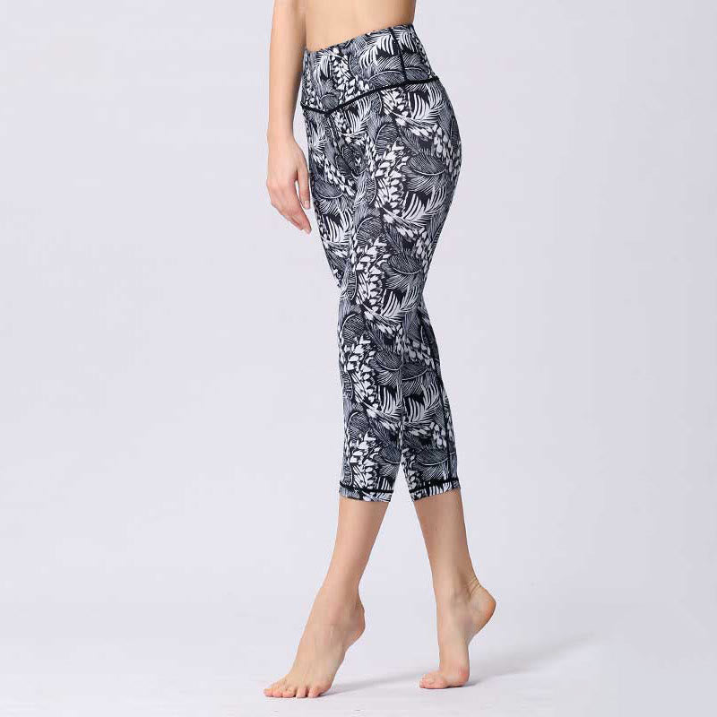 Buddha Stones Leaves Butterfly Print Sports Yoga Cropped Leggings Women's Yoga Capri Pants - DimGray - US8-10，UK/AU12-14，EU40-42 (XL) - image 14