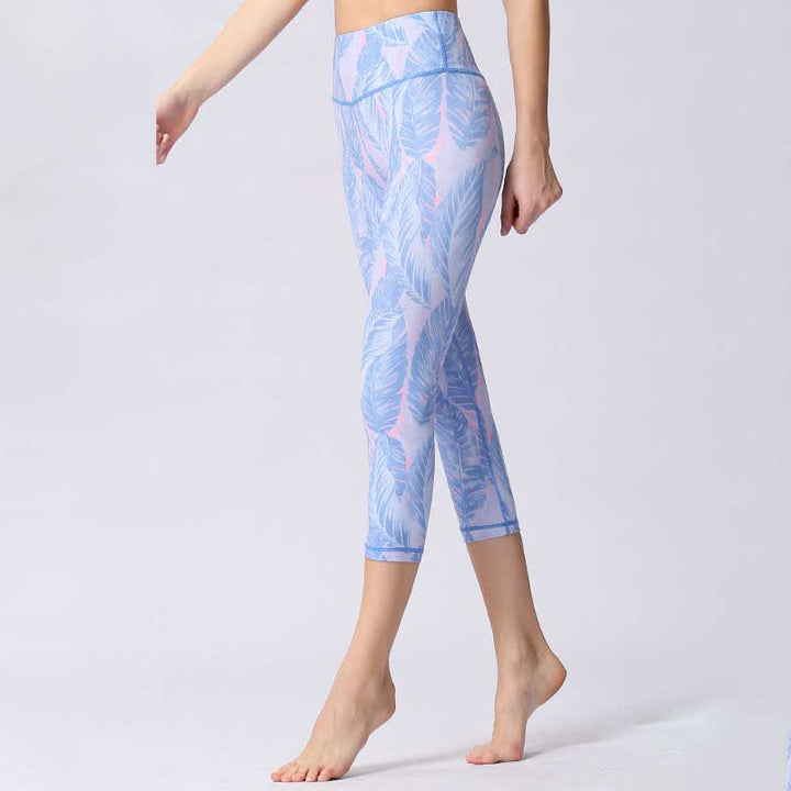 Buddha Stones Leaves Butterfly Print Sports Yoga Cropped Leggings Women's Yoga Capri Pants - LightCyan - US8-10，UK/AU12-14，EU40-42 (XL) - image 10