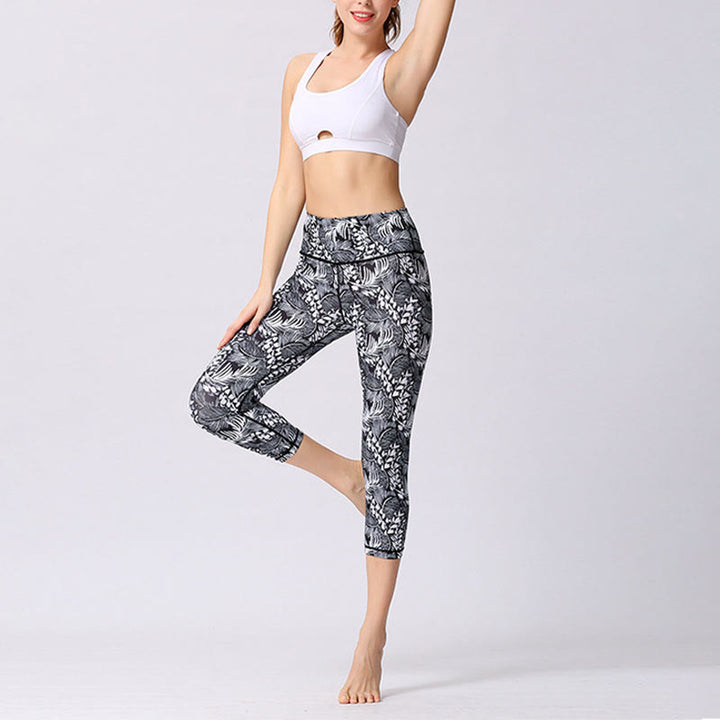 Buddha Stones Leaves Butterfly Print Sports Yoga Cropped Leggings Women's Yoga Capri Pants - image 17