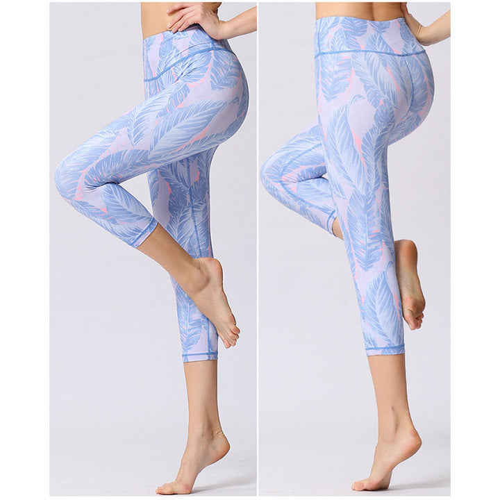 Buddha Stones Leaves Butterfly Print Sports Yoga Cropped Leggings Women's Yoga Capri Pants