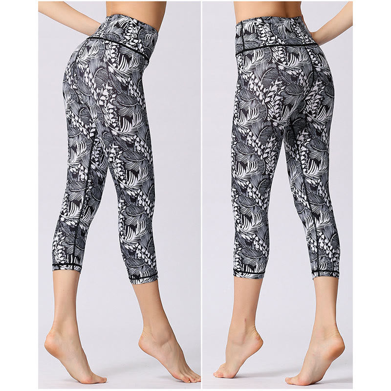 Buddha Stones Leaves Butterfly Print Sports Yoga Cropped Leggings Women's Yoga Capri Pants