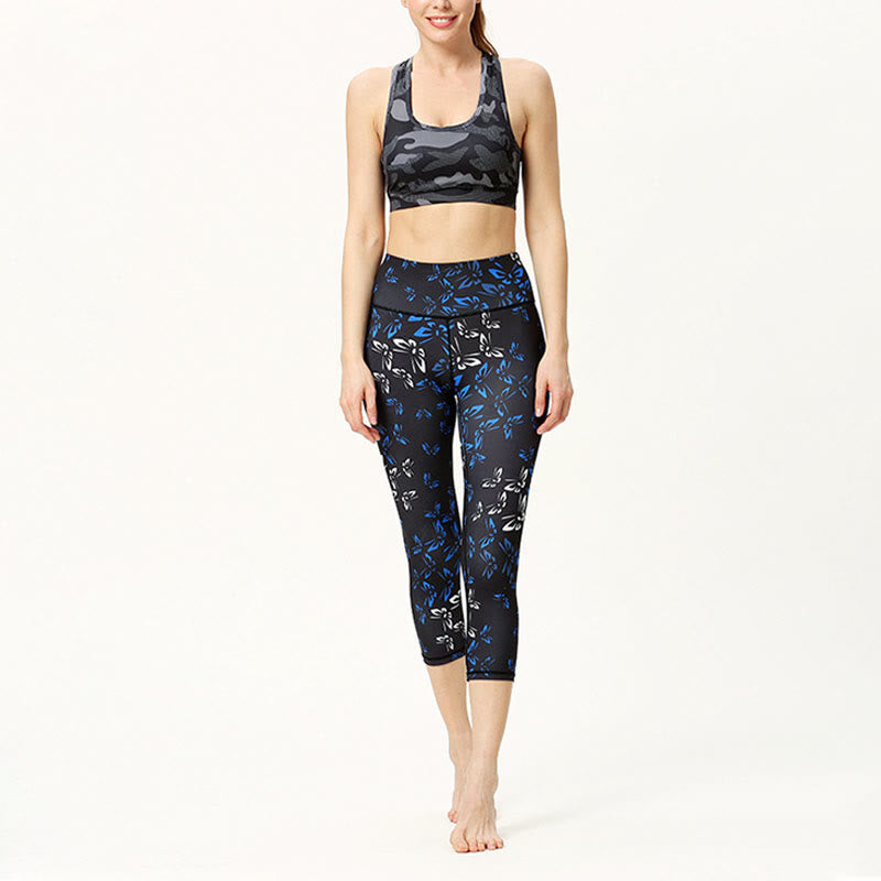 Buddha Stones Leaves Butterfly Print Sports Yoga Cropped Leggings Women's Yoga Capri Pants