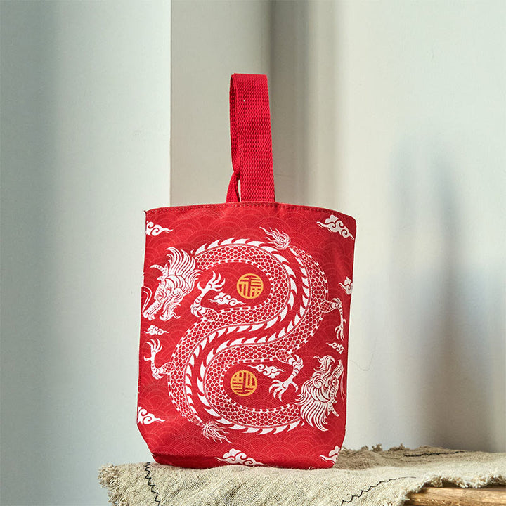 Buddha Stones Chinese Dragon Persimmon Canvas Handbag