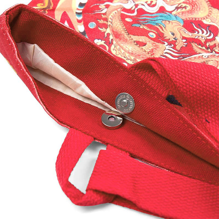 Buddha Stones Chinese Dragon Persimmon Canvas Handbag