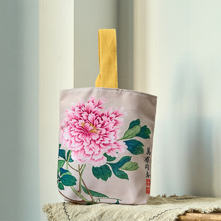 Buddha Stones Peony Canvas Handbag