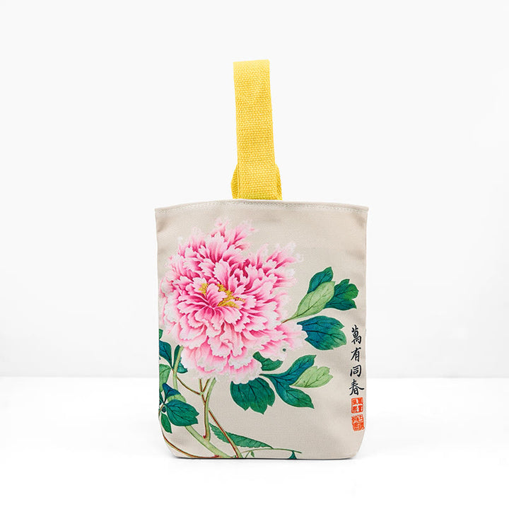 Buddha Stones Peony Canvas Handbag