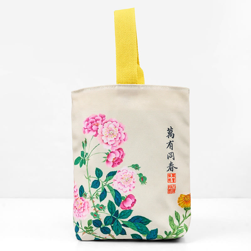 Buddha Stones Peony Canvas Handbag