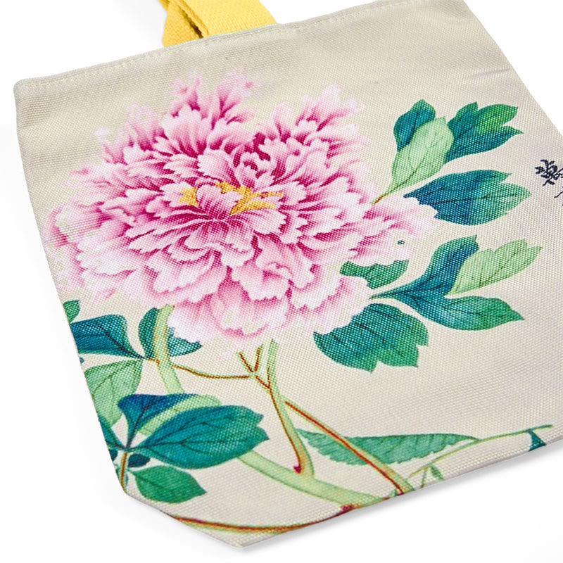 Buddha Stones Peony Canvas Handbag