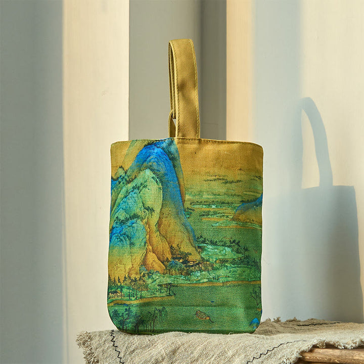 Buddha Stones Landscape Painting Canvas Handbag