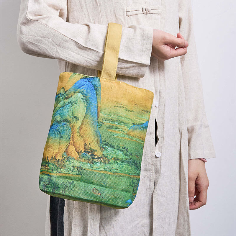 Buddha Stones Landscape Painting Canvas Handbag