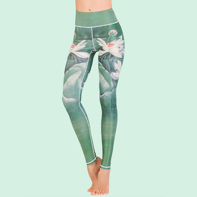 Buddha Stones Lotus Cherry Blossom Gradient Peacock Print Lycra Fabric Fitness Leggings Women's Yoga Pants