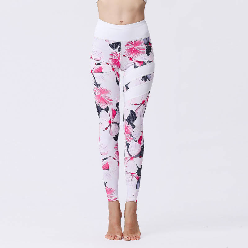 Buddha Stones Flower Petal Leaves Print Sports Exercise Fitness High Waist Leggings Women's Yoga Pants