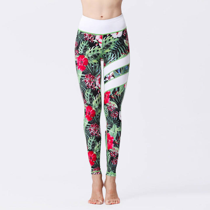 Buddha Stones Flower Petal Leaves Print Sports Exercise Fitness High Waist Leggings Women's Yoga Pants