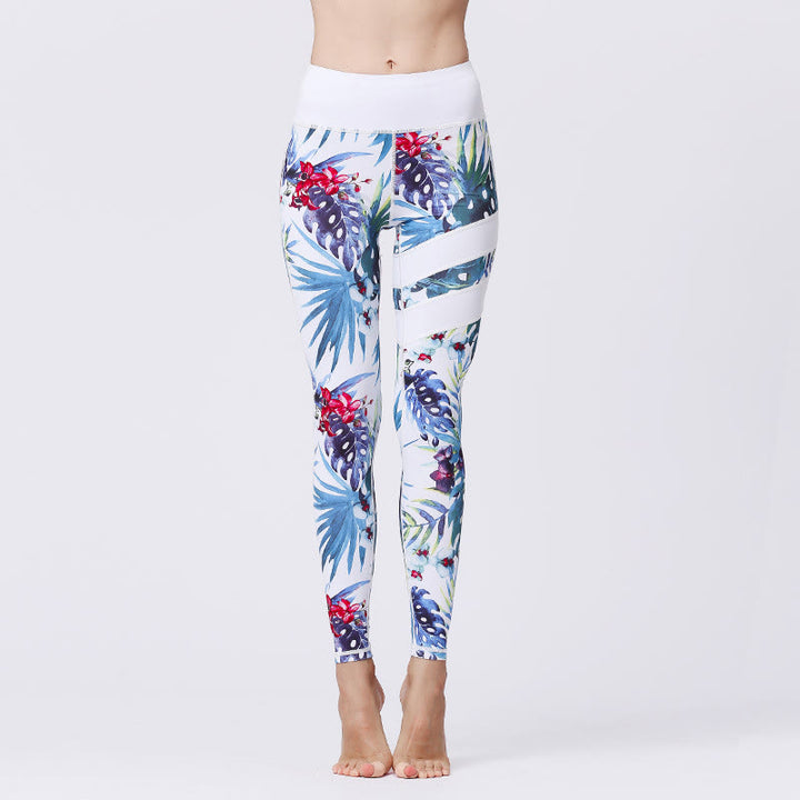 Buddha Stones Flower Petal Leaves Print Sports Exercise Fitness High Waist Leggings Women's Yoga Pants - GhostWhite - US8-10，UK/AU12-14，EU40-42 (XL) - image 15