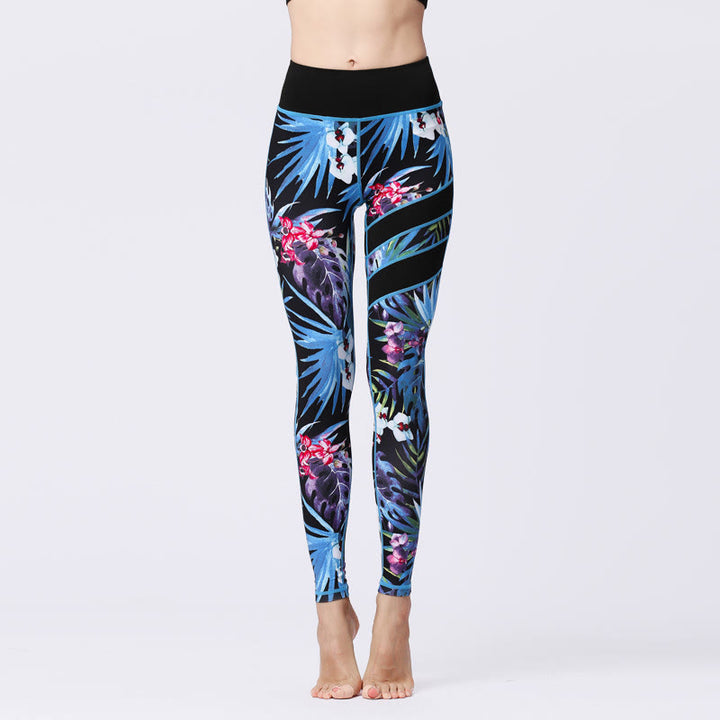 Buddha Stones Flower Petal Leaves Print Sports Exercise Fitness High Waist Leggings Women's Yoga Pants - DodgerBlue - US8-10，UK/AU12-14，EU40-42 (XL) - image 22