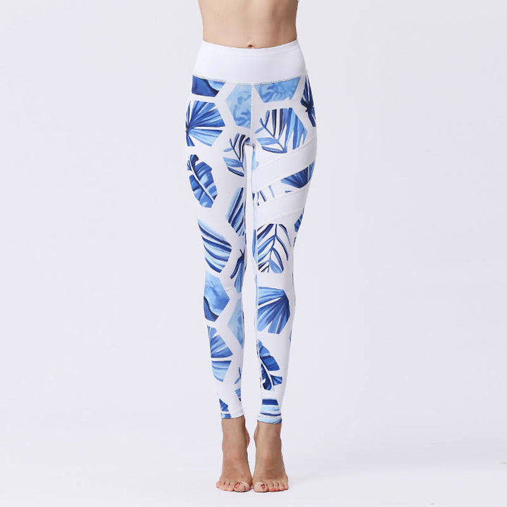 Buddha Stones Flower Petal Leaves Print Sports Exercise Fitness High Waist Leggings Women's Yoga Pants - LightSkyBlue - US8-10，UK/AU12-14，EU40-42 (XL) - image 40