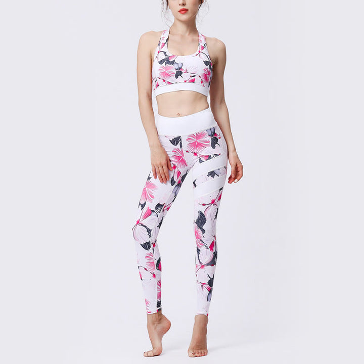 Buddha Stones Flower Petal Leaves Print Sports Exercise Fitness High Waist Leggings Women's Yoga Pants