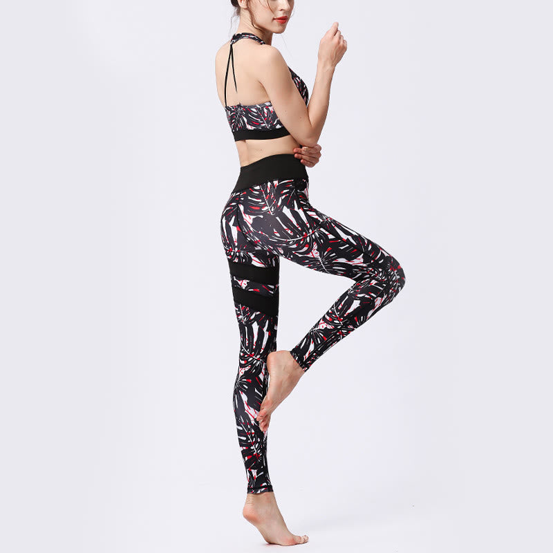 Buddha Stones Flower Petal Leaves Print Sports Exercise Fitness High Waist Leggings Women's Yoga Pants