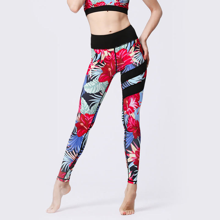 Buddha Stones Flower Petal Leaves Print Sports Exercise Fitness High Waist Leggings Women's Yoga Pants