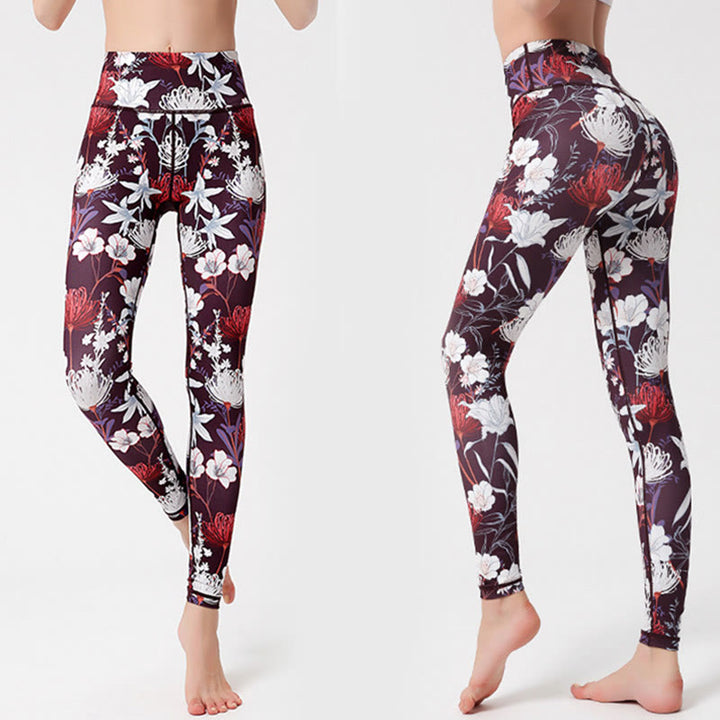 Buddha Stones Colorful Flower Petal Leaves Print Sports Exercise Fitness High Waist Leggings Women's Yoga Pants