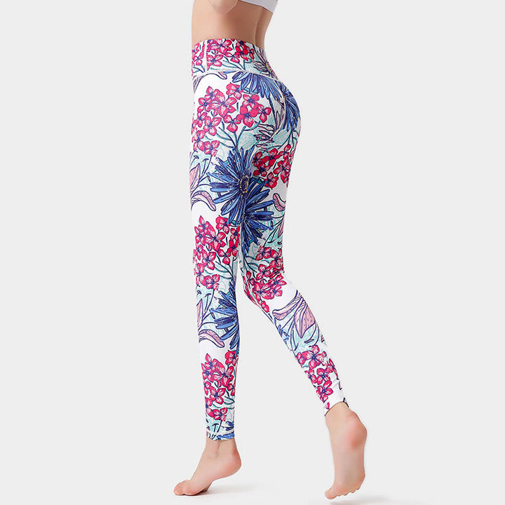 Buddha Stones Colorful Flower Petal Leaves Print Sports Exercise Fitness High Waist Leggings Women's Yoga Pants