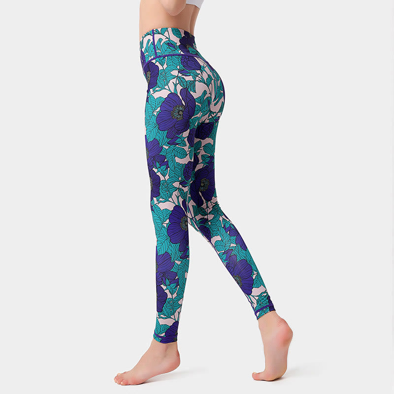 Buddha Stones Colorful Flower Petal Leaves Print Sports Exercise Fitness High Waist Leggings Women's Yoga Pants