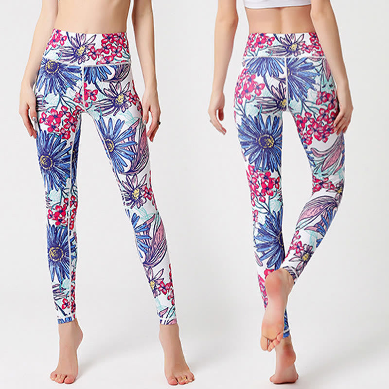 Buddha Stones Colorful Flower Petal Leaves Print Sports Exercise Fitness High Waist Leggings Women's Yoga Pants