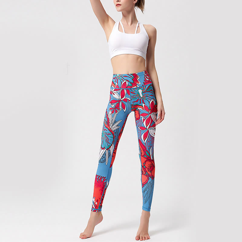 Buddha Stones Colorful Flower Petal Leaves Print Sports Exercise Fitness High Waist Leggings Women's Yoga Pants