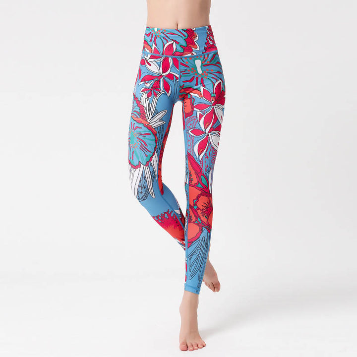 Buddha Stones Colorful Flower Petal Leaves Print Sports Exercise Fitness High Waist Leggings Women's Yoga Pants - image 14