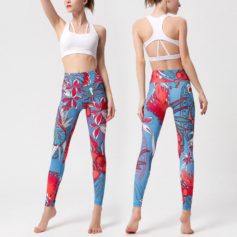 Buddha Stones Colorful Flower Petal Leaves Print Sports Exercise Fitness High Waist Leggings Women's Yoga Pants - image 19