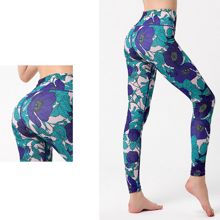 Buddha Stones Colorful Flower Petal Leaves Print Sports Exercise Fitness High Waist Leggings Women's Yoga Pants