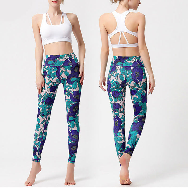 Buddha Stones Colorful Flower Petal Leaves Print Sports Exercise Fitness High Waist Leggings Women's Yoga Pants