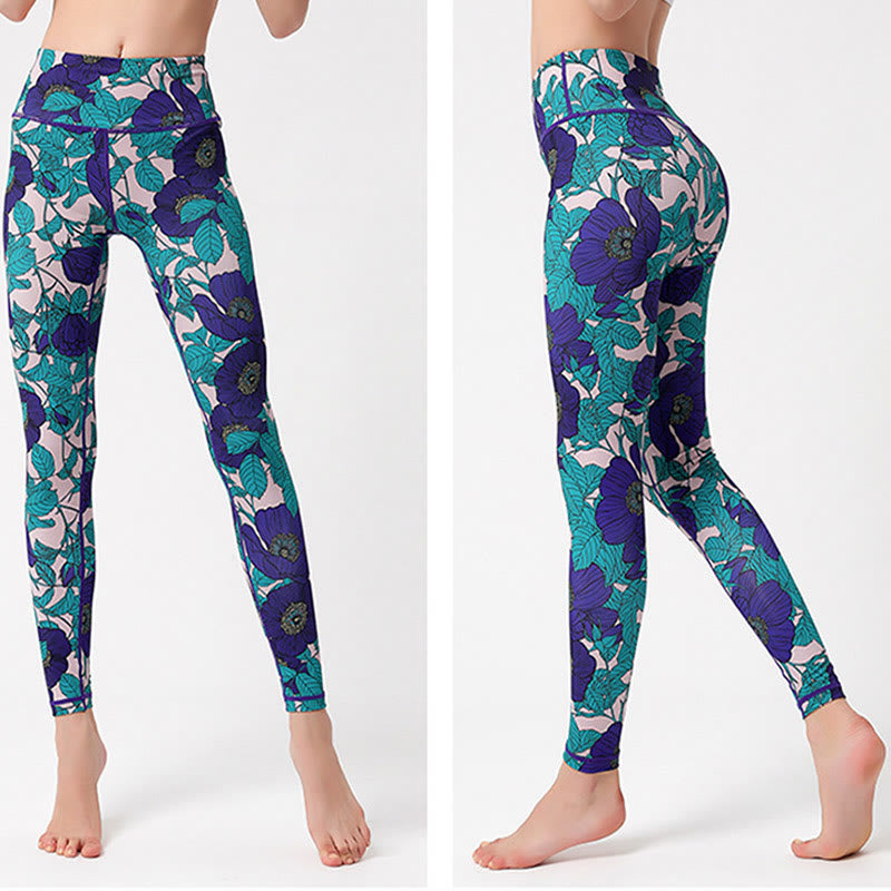 Buddha Stones Colorful Flower Petal Leaves Print Sports Exercise Fitness High Waist Leggings Women's Yoga Pants