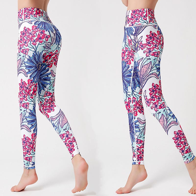 Buddha Stones Colorful Flower Petal Leaves Print Sports Exercise Fitness High Waist Leggings Women's Yoga Pants