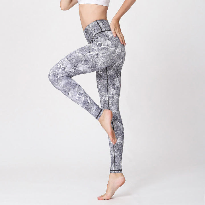 Buddha Stones Mist Leaves Print Sports Exercise Fitness Leggings Women's Yoga Pants - LightGrey - US8-10，UK/AU12-14，EU40-42 (XL) - image 6