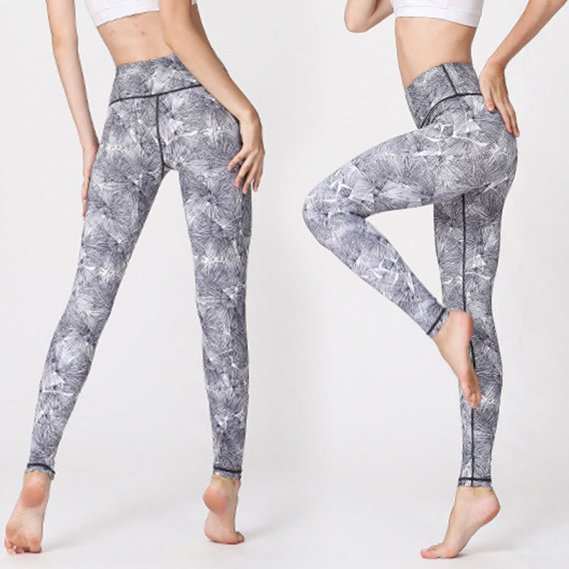 Buddha Stones Mist Leaves Print Sports Exercise Fitness Leggings Women's Yoga Pants