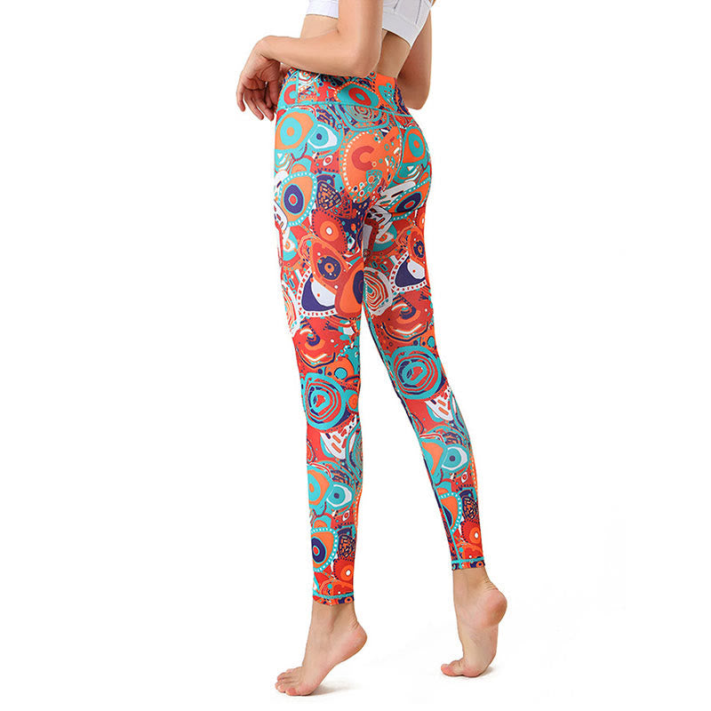 Buddha Stones Colorful Evil Eye Print Sports Exercise Fitness Leggings Women's Yoga Pants - image 1