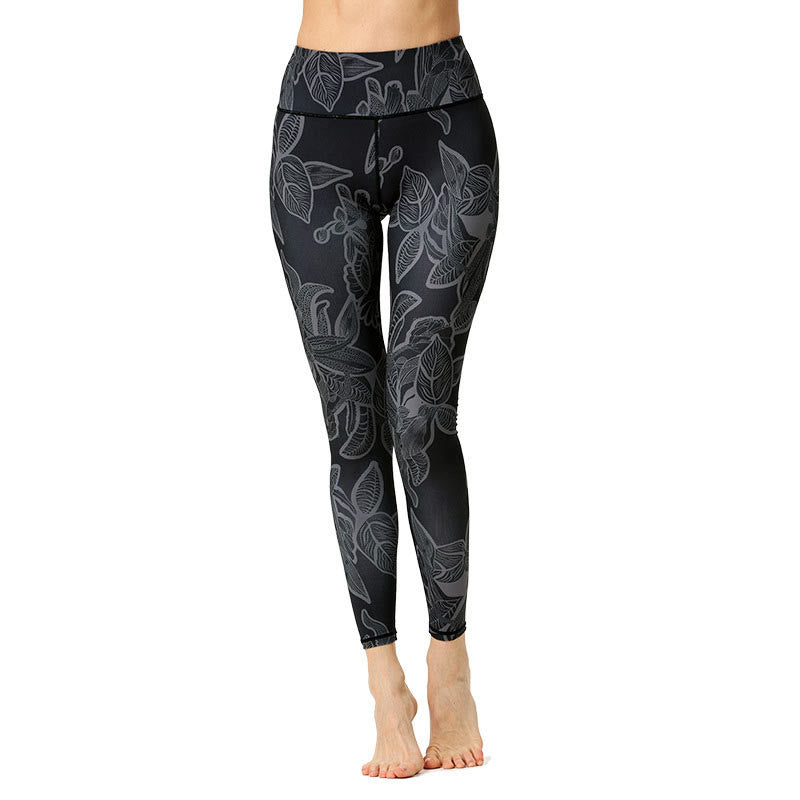 Buddha Stones Simple Leaves Print Sports Fitness Leggings Women's Yoga Pants