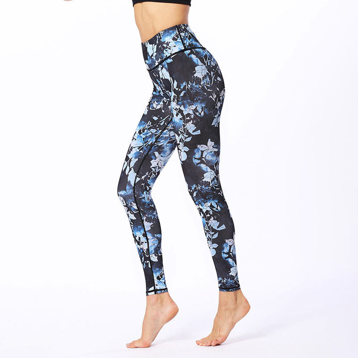 Buddha Stones Simple Leaves Print Sports Fitness Leggings Women's Yoga Pants