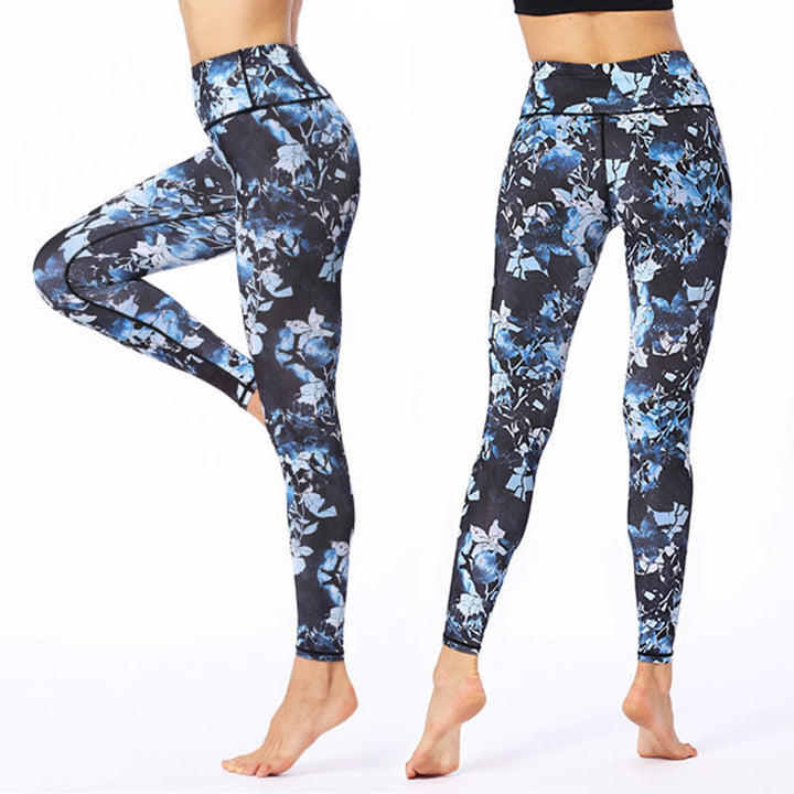 Buddha Stones Simple Leaves Print Sports Fitness Leggings Women's Yoga Pants - SkyBlue - US8-10，UK/AU12-14，EU40-42 (XL) - image 0