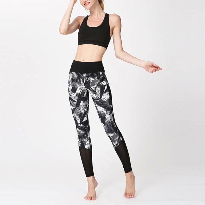 Buddha Stones White Black Ink Brush Lines Print Sports Fitness Mesh Leggings Women's Yoga Pants - image 8