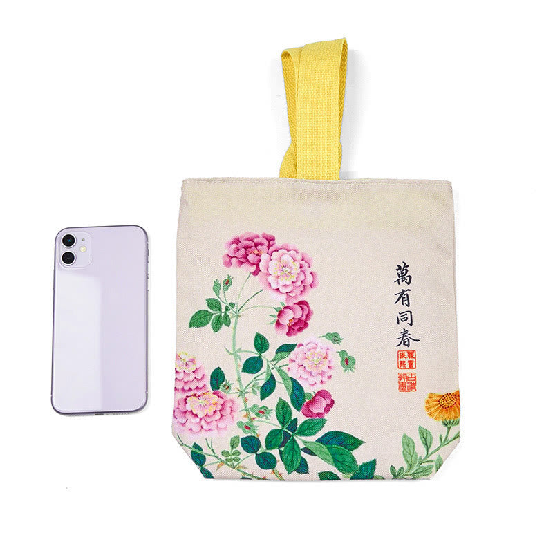 Buddha Stones Peony Canvas Handbag