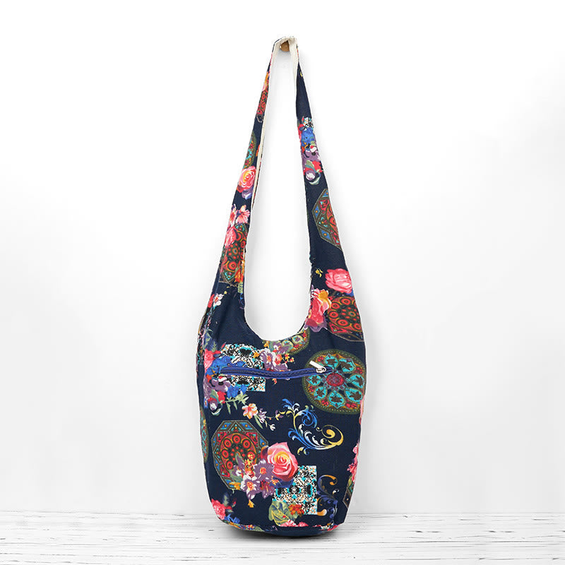 Buddha Stones Cotton Flower Pattern Crossbody Bag Shoulder Bag