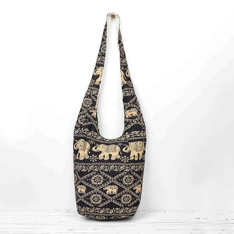 Buddha Stones Cotton Elephant Stripes Crossbody Bag Shoulder Bag